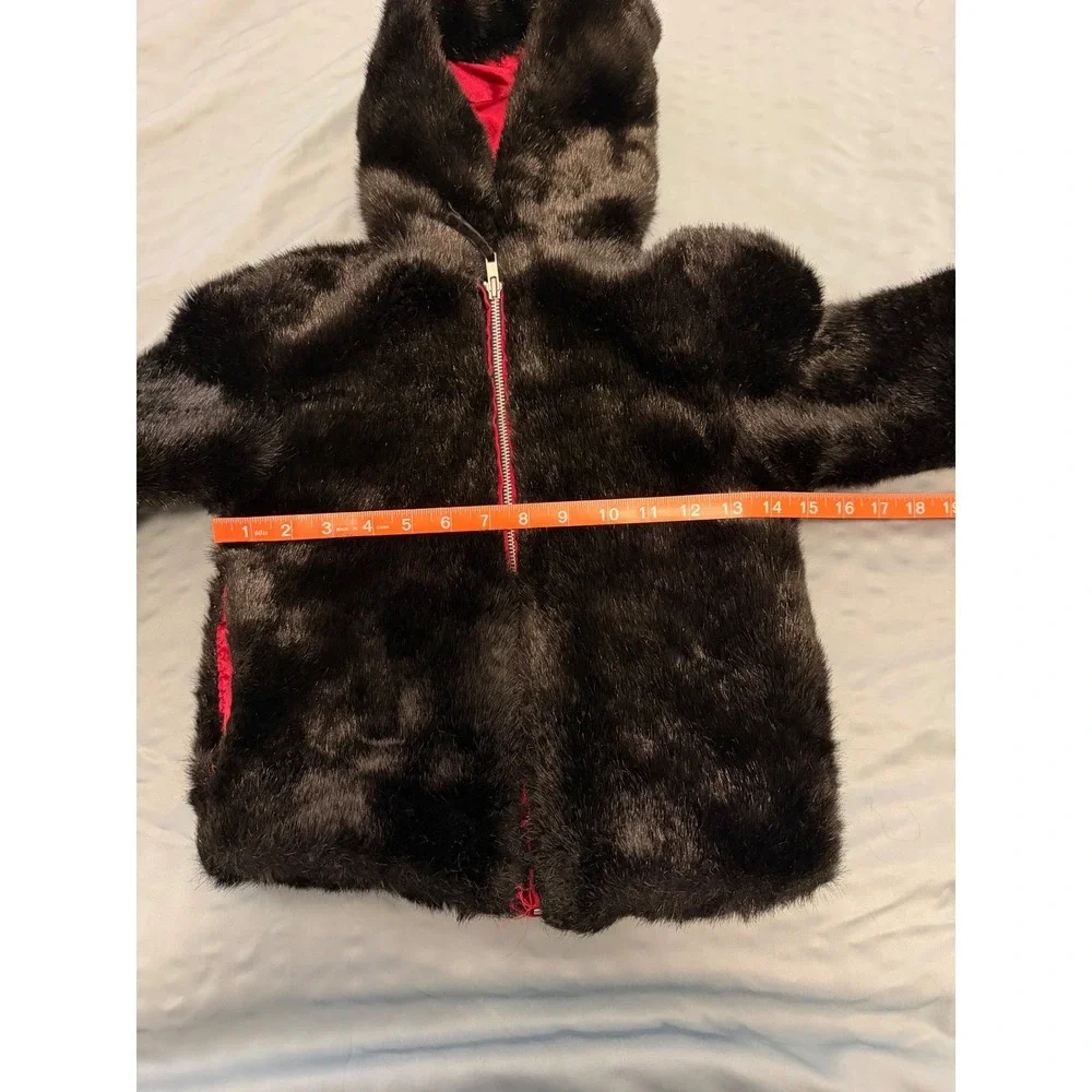 Gap Kids Faux Fur Hooded Jacket Dark Brown Red Lining Size S 5-6 Full Zip